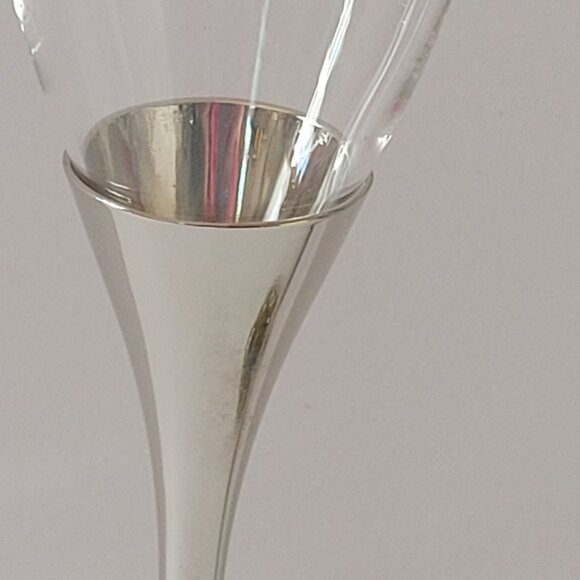 Bowring Elegant Crystal Champagne Flutes With Silver Stem & Rhinestone Base - Picture 6 of 9